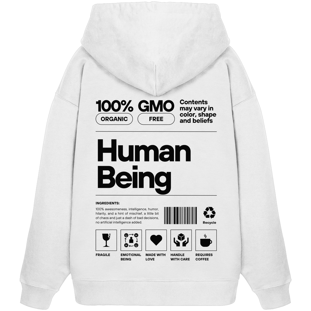100% Human White - Organic Oversize Hoodie