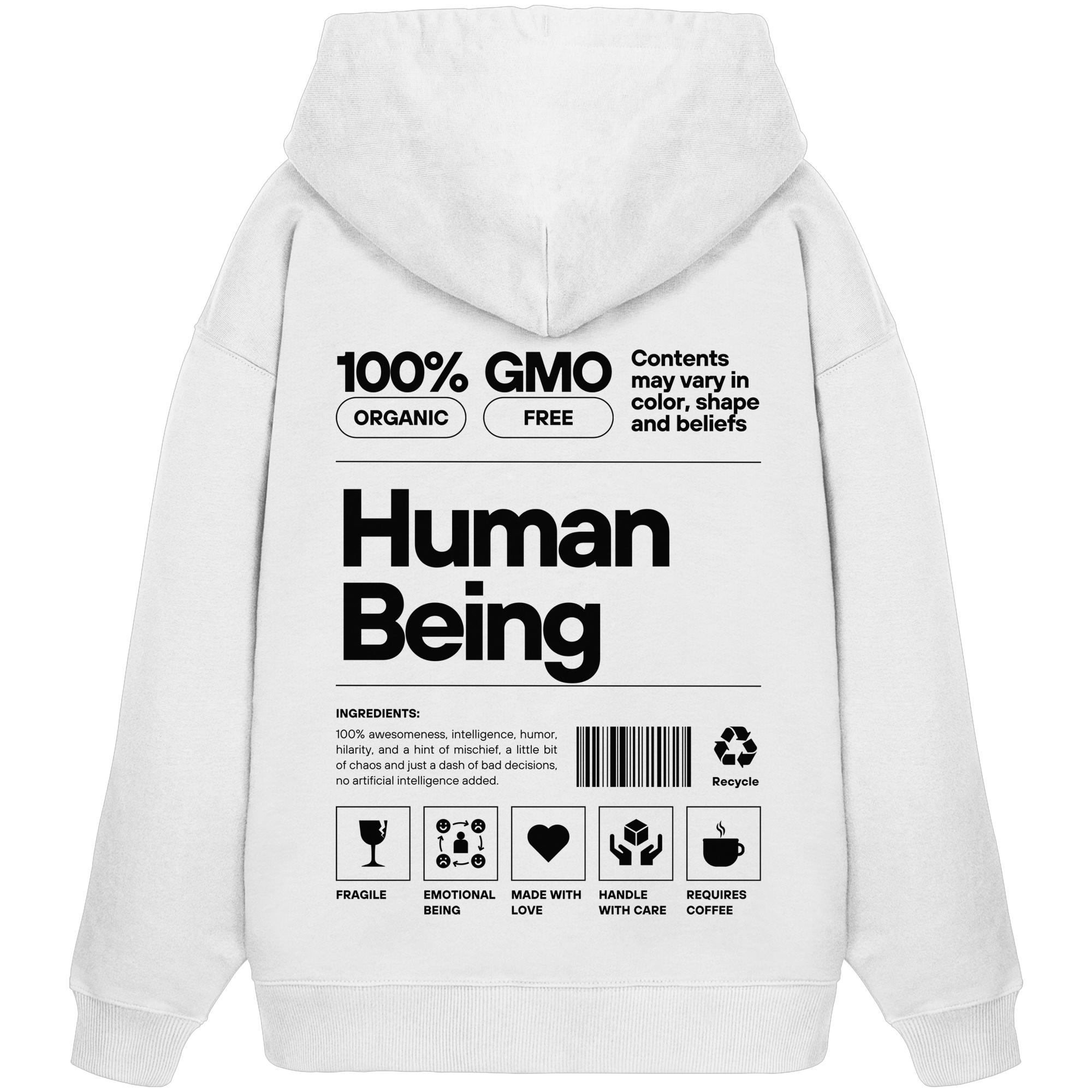 100% Human White - Organic Oversize Hoodie